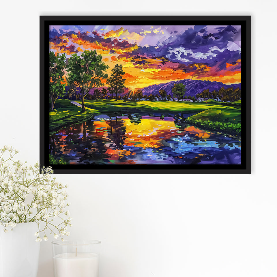 Oil Painting Shadow Creek Golf Club Hole 18 In Sunset, Golf Art Print, Gift for him, Framed Canvas Prints Wall Art