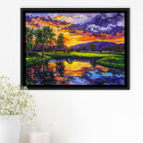 Oil Painting Shadow Creek Golf Club Hole 18 In Sunset, Golf Art Print, Gift for him, Framed Canvas Prints Wall Art