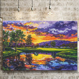 Oil Painting Shadow Creek Golf Club Hole 18 In Sunset, Golf Art Print, Gift for him, Canvas Prints Wall Art