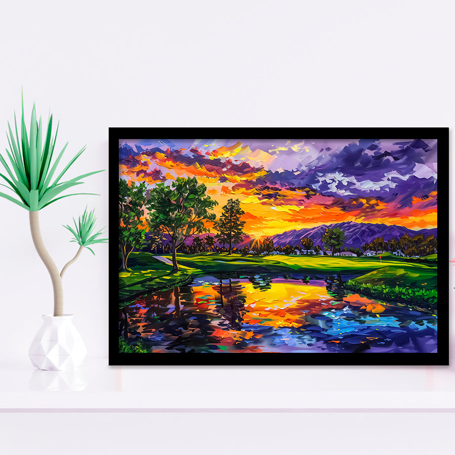 Oil Painting Shadow Creek Golf Club Hole 18 In Sunset, Golf Art, Gift for him, Framed Art Prints Wall Decor