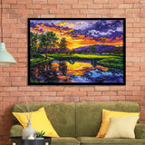 Oil Painting Shadow Creek Golf Club Hole 18 In Sunset, Golf Art, Gift for him, Framed Art Prints Wall Decor