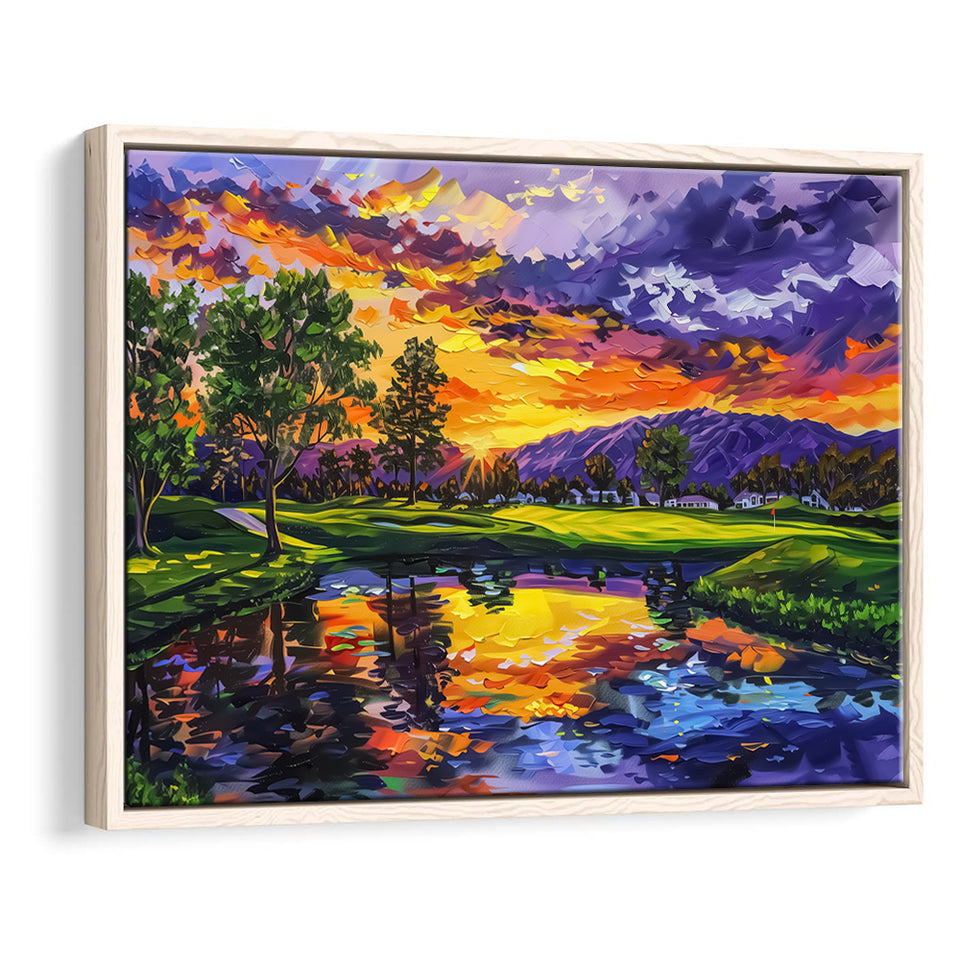 Oil Painting Shadow Creek Golf Club Hole 18 In Sunset, Golf Art Print, Gift for him, Framed Canvas Prints Wall Art