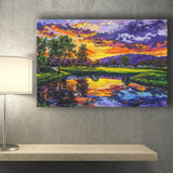 Oil Painting Shadow Creek Golf Club Hole 18 In Sunset, Golf Art Print, Gift for him, Canvas Prints Wall Art