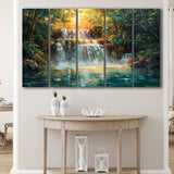 Oil Painting Waterfall In Forest Sunrise, Extra Large Canvas, Canvas Print Wall Art Decor