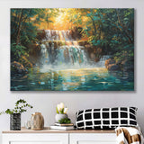 Oil Painting Waterfall In Forest Sunrise, Art Print, Canvas Print Wall Art Home Decor