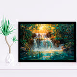 Oil Painting Waterfall In Forest Sunrise, Painting Art, Framed Art Print Wall Art Home Decor