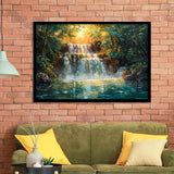 Oil Painting Waterfall In Forest Sunrise, Painting Art, Framed Art Print Wall Art Home Decor