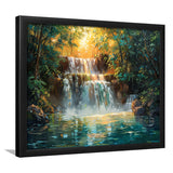 Oil Painting Waterfall In Forest Sunrise, Painting Art, Framed Art Print Wall Art Home Decor
