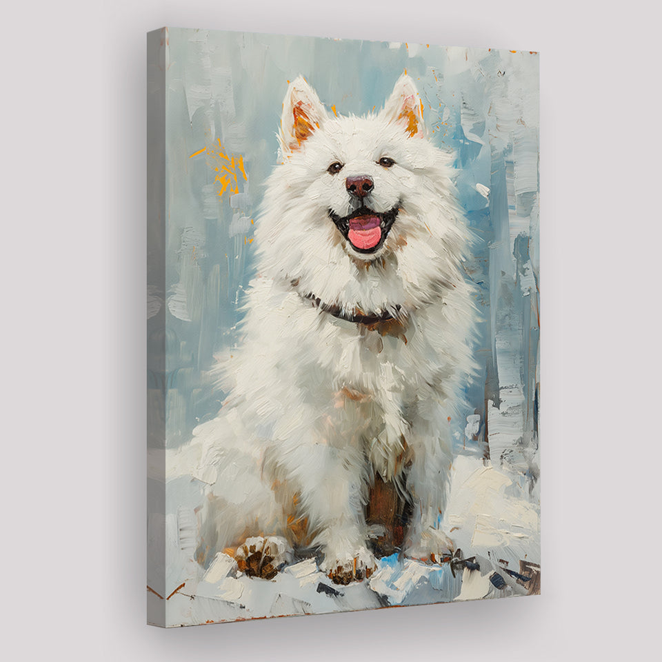 Oil Painting White Samoyed Dog Dog Portrait, Canvas Prints Wall Art Decor, Painting Canvas