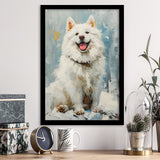 Oil Painting White Samoyed Dog Dog Portrait, Framed Art Prints Wall Art Decor, Framed Picture Print