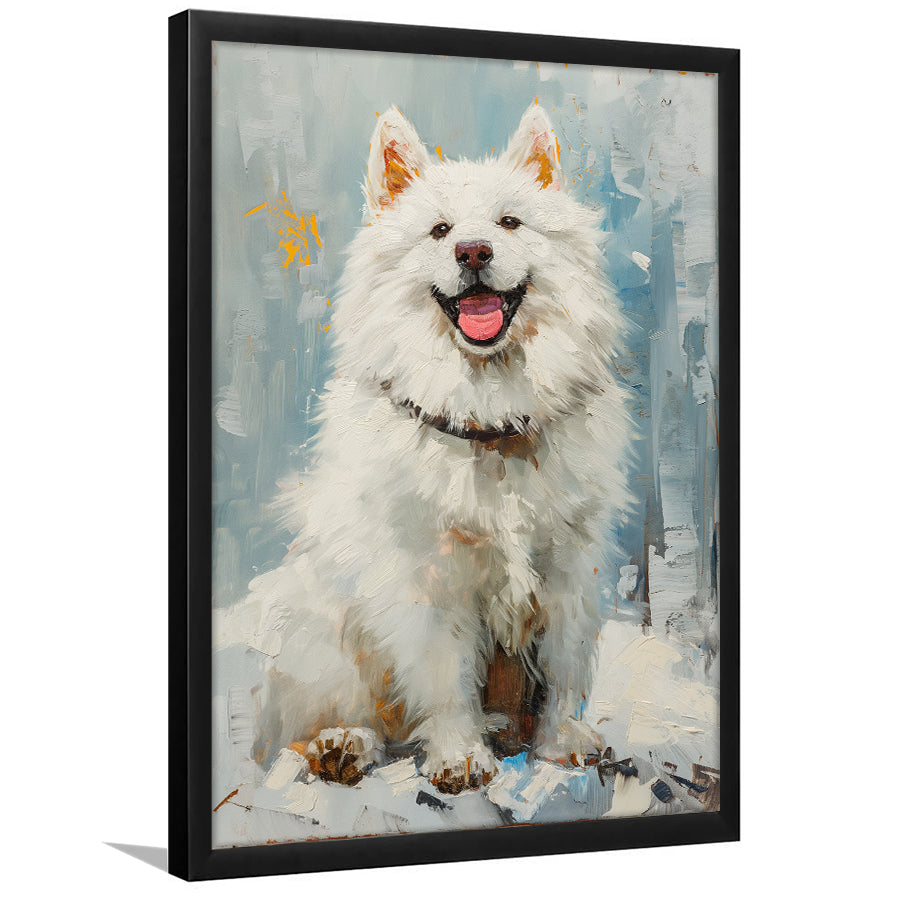 Oil Painting White Samoyed Dog Dog Portrait, Framed Art Prints Wall Art Decor, Framed Picture Print