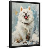 Oil Painting White Samoyed Dog Dog Portrait, Framed Art Prints Wall Art Decor, Framed Picture Print