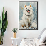 Oil Painting White Samoyed Dog Dog Portrait, Framed Canvas Prints Wall Art Decor, Floating Frame