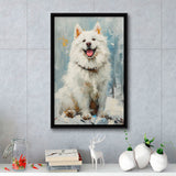 Oil Painting White Samoyed Dog Dog Portrait, Framed Canvas Prints Wall Art Decor, Floating Frame