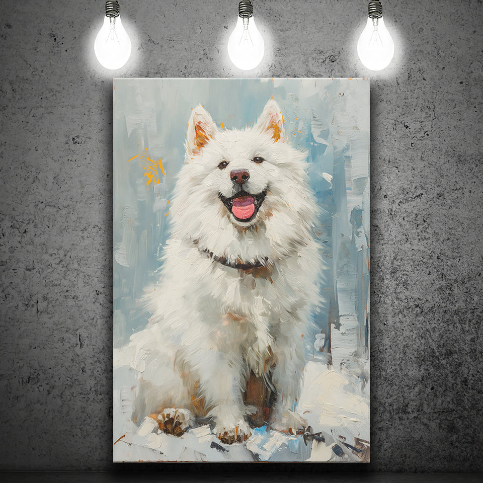 Oil Painting White Samoyed Dog Dog Portrait, Canvas Prints Wall Art Decor, Painting Canvas