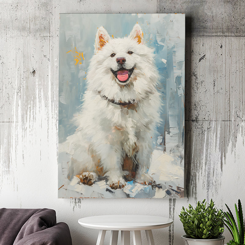 Oil Painting White Samoyed Dog Dog Portrait, Canvas Prints Wall Art Decor, Painting Canvas