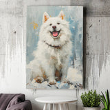 Oil Painting White Samoyed Dog Dog Portrait, Canvas Prints Wall Art Decor, Painting Canvas