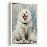 Oil Painting White Samoyed Dog Dog Portrait, Framed Canvas Prints Wall Art Decor, Floating Frame