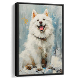 Oil Painting White Samoyed Dog Dog Portrait, Framed Canvas Prints Wall Art Decor, Floating Frame