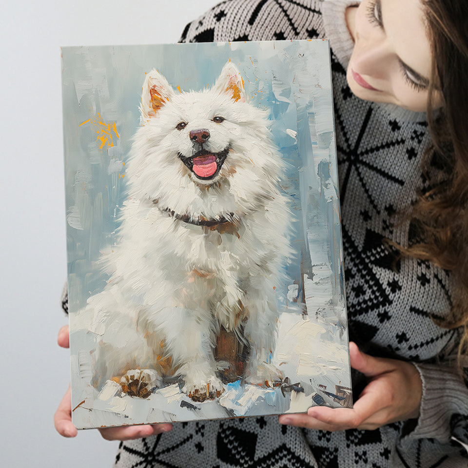 Oil Painting White Samoyed Dog Dog Portrait, Canvas Prints Wall Art Decor, Painting Canvas