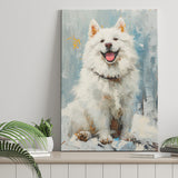 Oil Painting White Samoyed Dog Dog Portrait, Canvas Prints Wall Art Decor, Painting Canvas