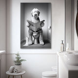 Old English Sheepdog Canvas Prints Wall Art, Funny Bathroom Decor, Dog in Toilet