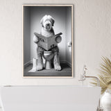 Old English Sheepdog Framed Canvas Prints Wall Art, Funny Bathroom Decor, Dog In Toilet