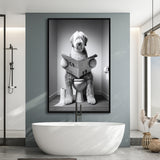 Old English Sheepdog Framed Canvas Prints Wall Art, Funny Bathroom Decor, Dog In Toilet
