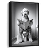 Old English Sheepdog Framed Canvas Prints Wall Art, Funny Bathroom Decor, Dog In Toilet