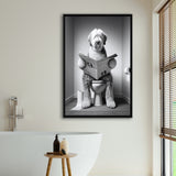 Old English Sheepdog Framed Canvas Prints Wall Art, Funny Bathroom Decor, Dog In Toilet