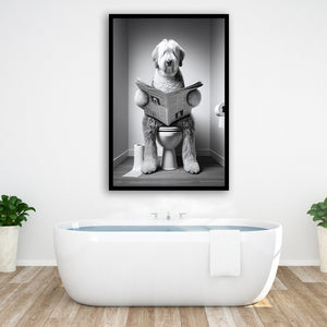 Old English Sheepdog Framed Art Print Wall Decor, Funny Bathroom Decor, Dog In Toilet