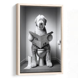 Old English Sheepdog Framed Canvas Prints Wall Art, Funny Bathroom Decor, Dog In Toilet