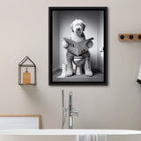 Old English Sheepdog Framed Canvas Prints Wall Art, Funny Bathroom Decor, Dog In Toilet