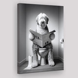 Old English Sheepdog Canvas Prints Wall Art, Funny Bathroom Decor, Dog in Toilet
