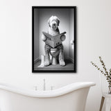 Old English Sheepdog Framed Canvas Prints Wall Art, Funny Bathroom Decor, Dog In Toilet