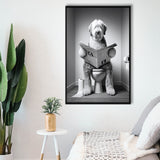Old English Sheepdog Framed Canvas Prints Wall Art, Funny Bathroom Decor, Dog In Toilet