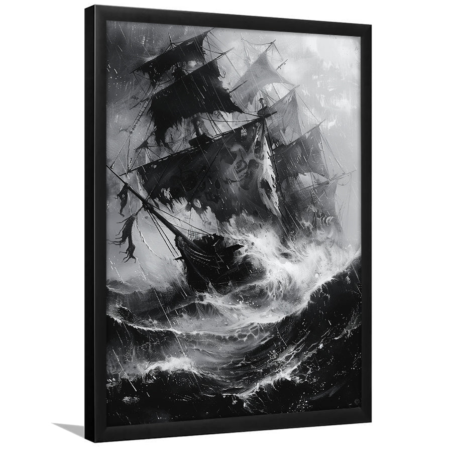 Old Pirate Ship Black And White,Framed Art Prints Wall Decor, Picture Framed