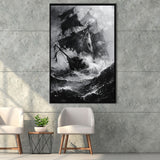 Old Pirate Ship Black And White,Framed Canvas Prints Wall Art Decor, Floating Frame
