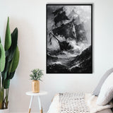 Old Pirate Ship Black And White,Framed Canvas Prints Wall Art Decor, Floating Frame