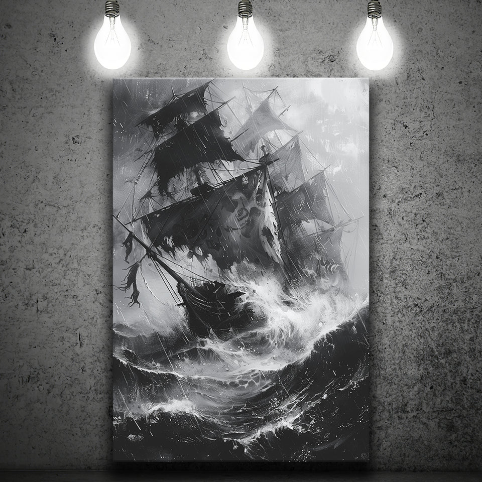 Old Pirate Ship Black And White, Canvas Painting, Canvas Print Wall Art Decor