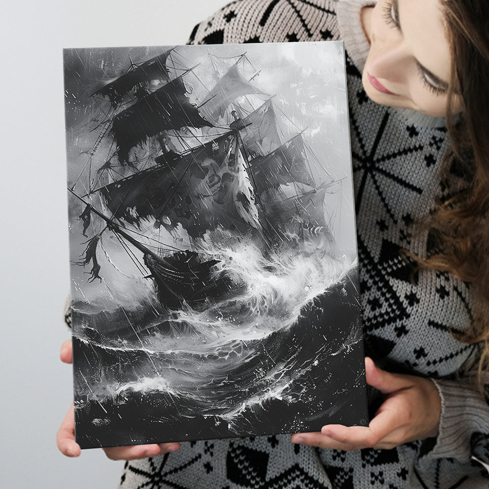 Old Pirate Ship Black And White, Canvas Painting, Canvas Print Wall Art Decor