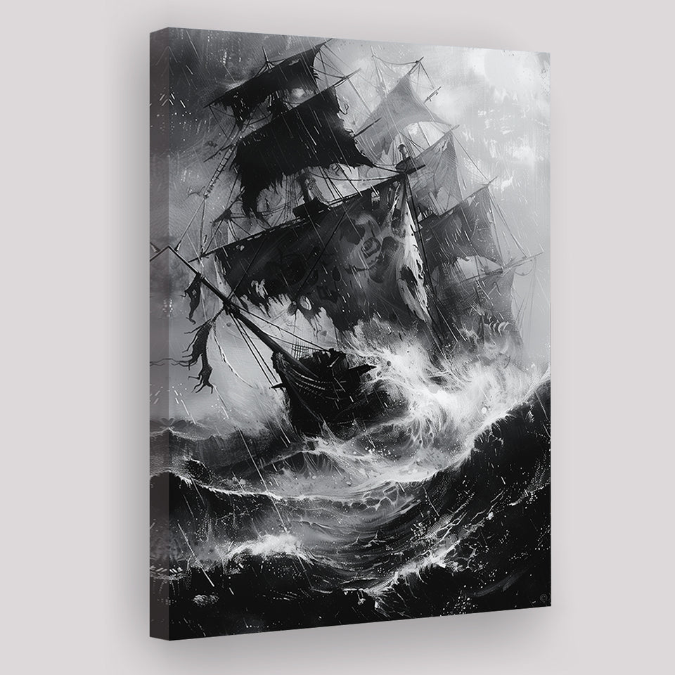 Old Pirate Ship Black And White, Canvas Painting, Canvas Print Wall Art Decor