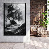 Old Pirate Ship Black And White,Framed Canvas Prints Wall Art Decor, Floating Frame