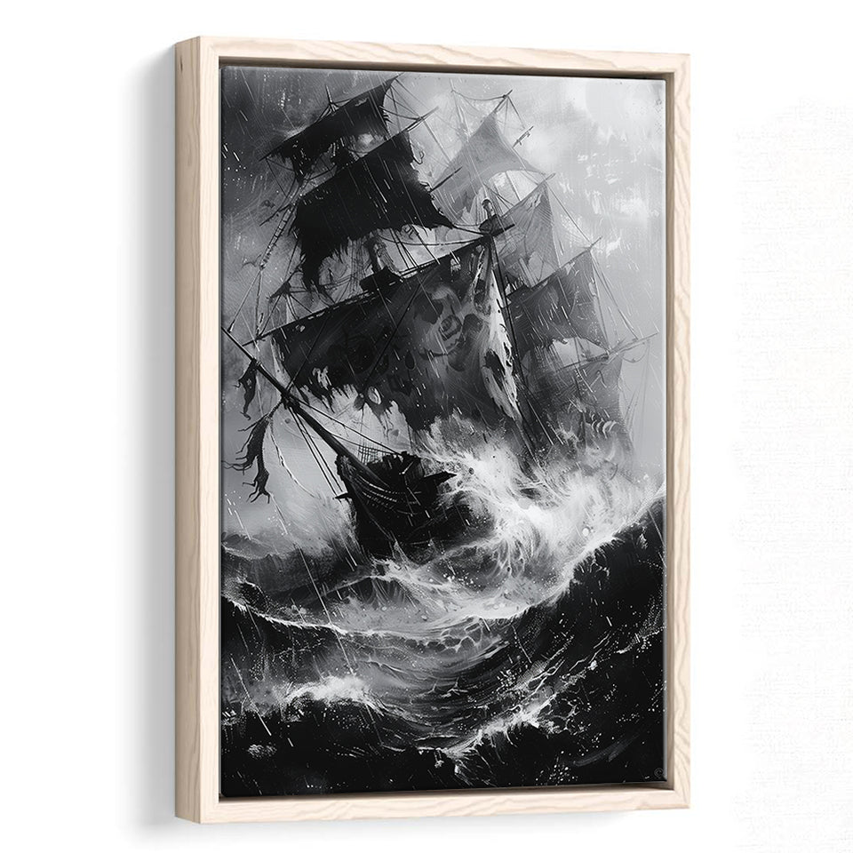 Old Pirate Ship Black And White,Framed Canvas Prints Wall Art Decor, Floating Frame