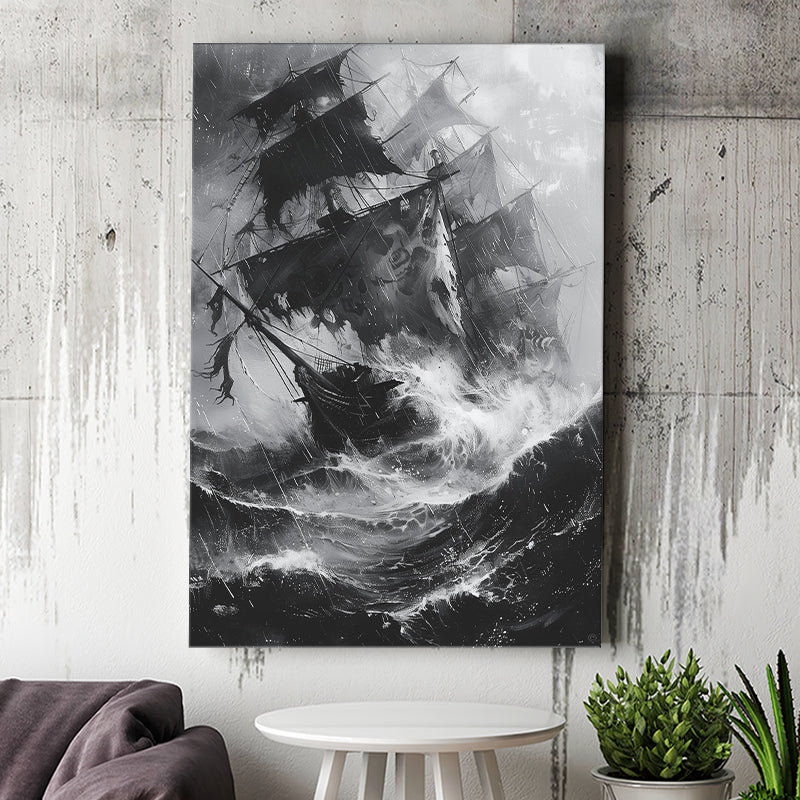 Old Pirate Ship Black And White, Canvas Painting, Canvas Print Wall Art Decor