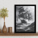 Old Pirate Ship Black And White,Framed Canvas Prints Wall Art Decor, Floating Frame