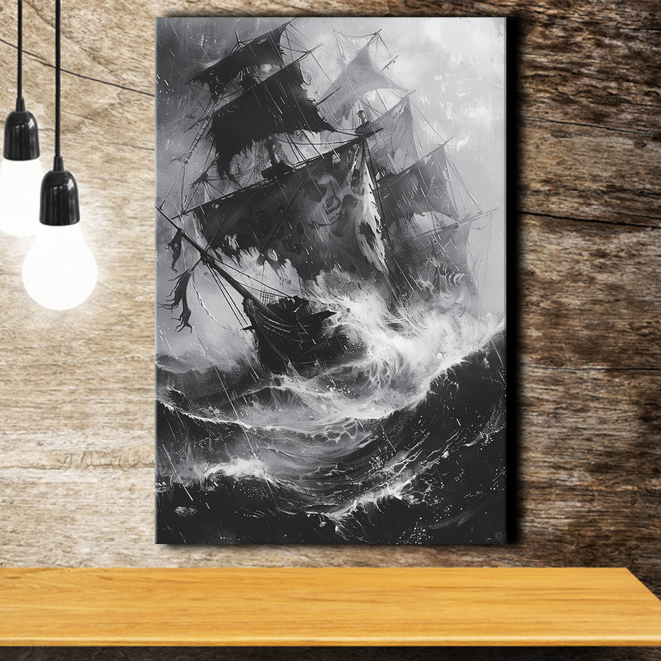 Old Pirate Ship Black And White, Canvas Painting, Canvas Print Wall Art Decor