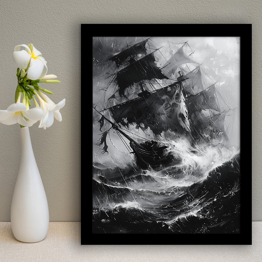 Old Pirate Ship Black And White,Framed Art Prints Wall Decor, Picture Framed