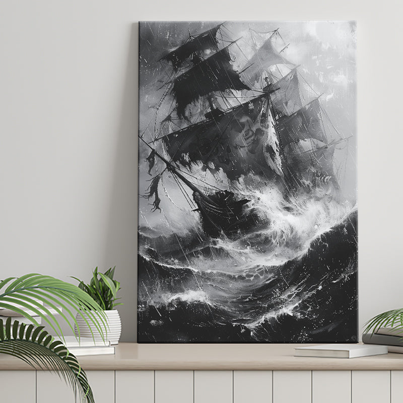 Old Pirate Ship Black And White, Canvas Painting, Canvas Print Wall Art Decor