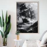 Old Pirate Ship Black And White,Framed Canvas Prints Wall Art Decor, Floating Frame